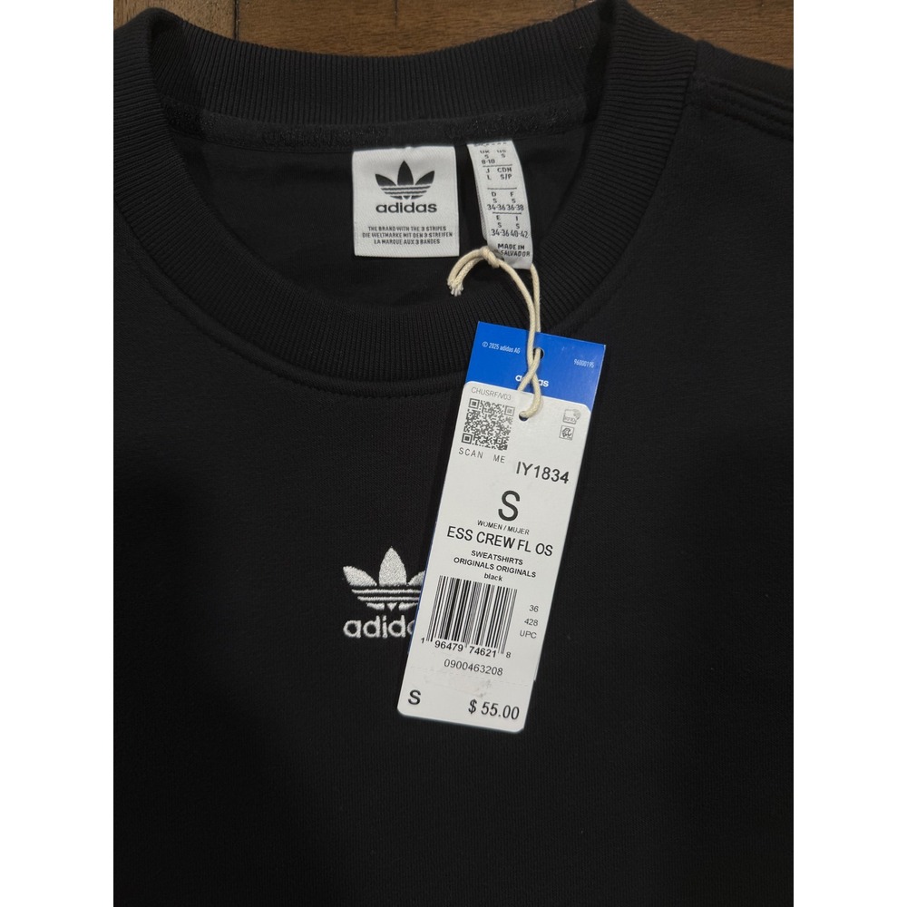 Adidas Originals Women ESS Crew Oversized Sweatshirt Black Small NWT - Picture 3 of 3